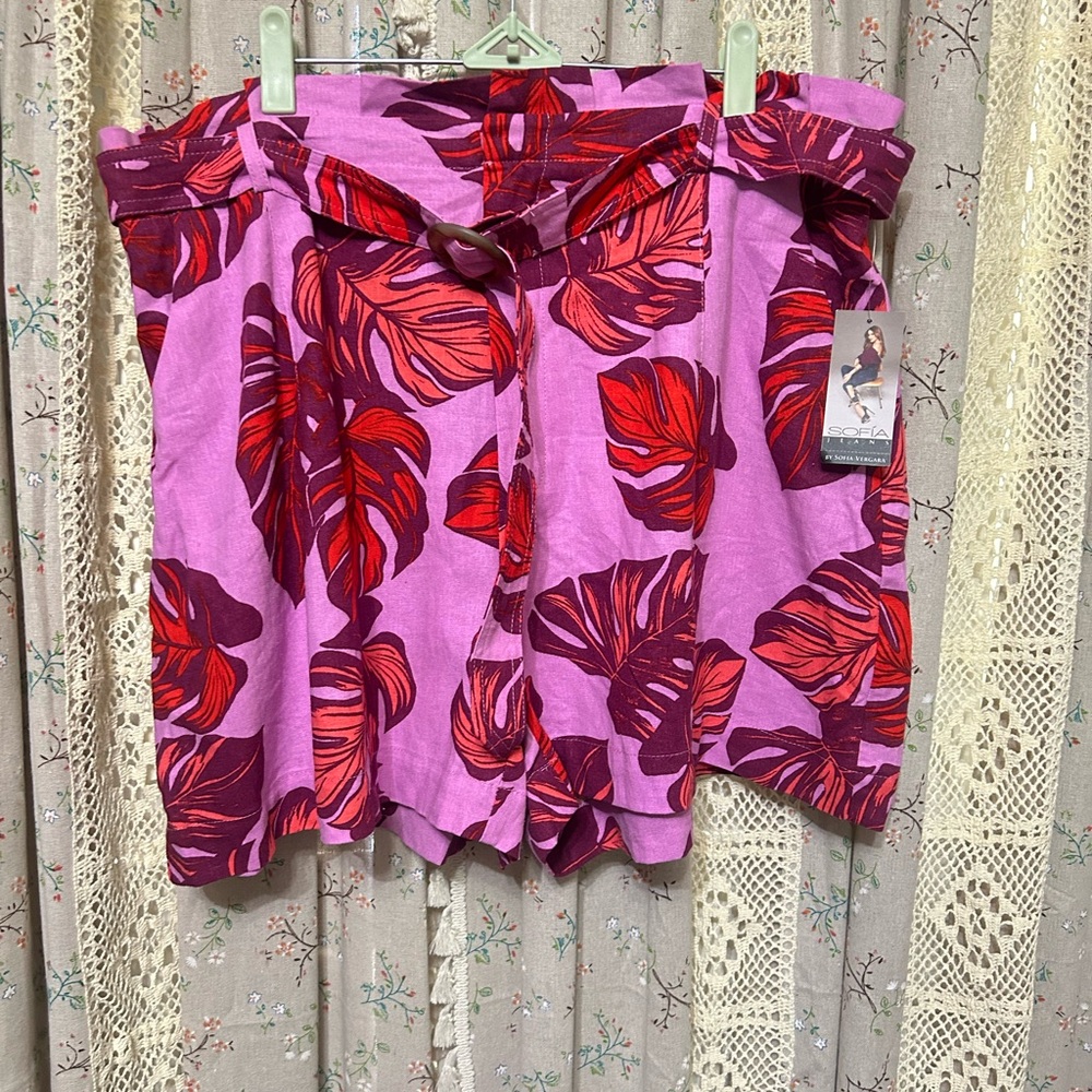 NWT Sofia Vergara Pink Linen Blend Paperbag Shorts XXL